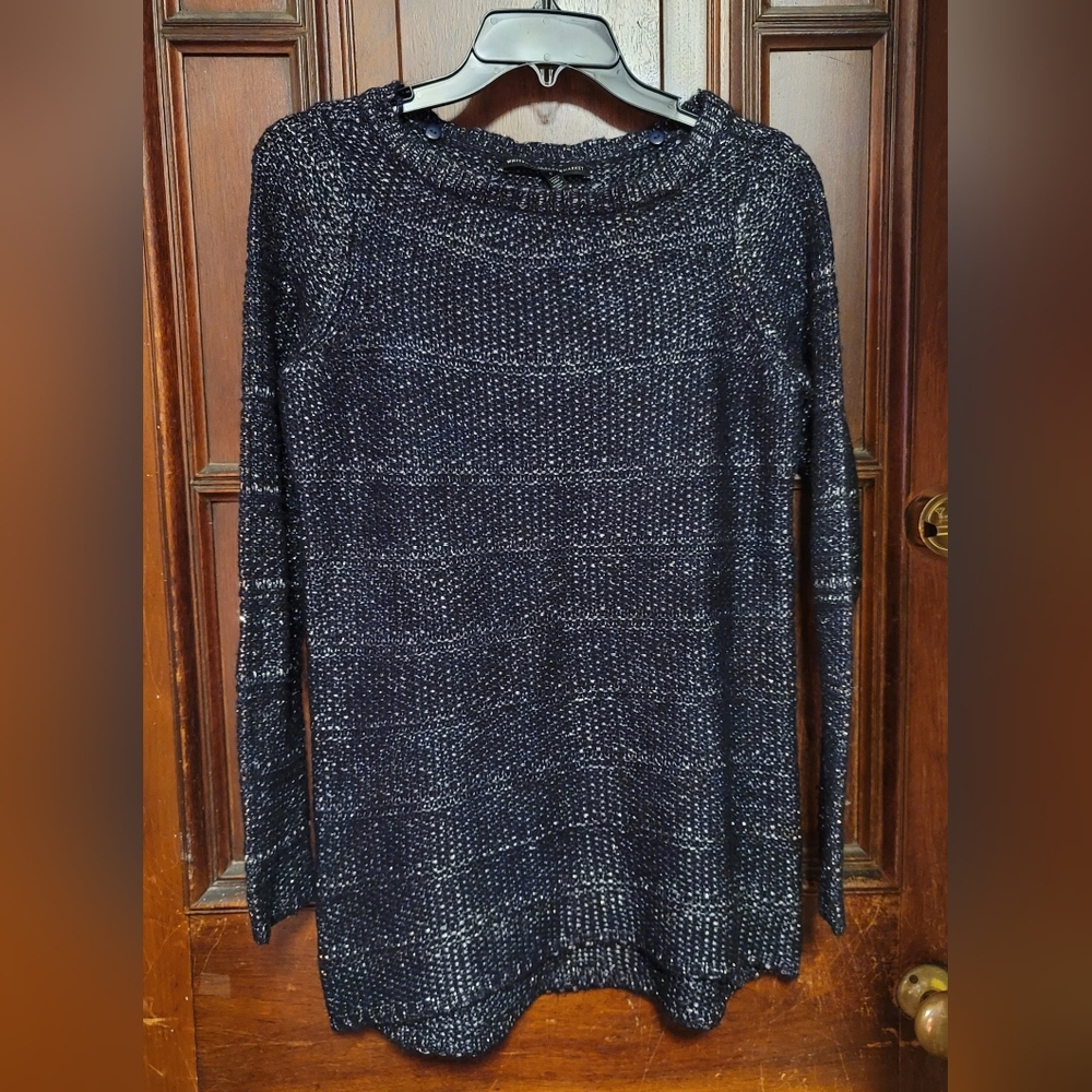 WHBM  White House Black Market Blue Metallic Knit Sweater Size S